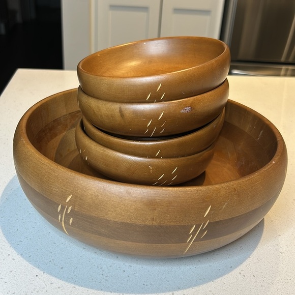 Vintage Baribocraft Canadian Maple Wood Mid Century Modern Large Salad Bowl Set - Picture 3 of 14